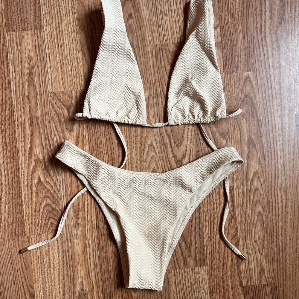 Monday Swimwear Cream Palm Springs top and Byron bottom